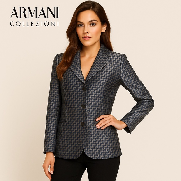 Armani Collezioni Grey/Brown Powerhouse ZigZag Jacket Made in Italy 🇮🇹 - Picture 1 of 16